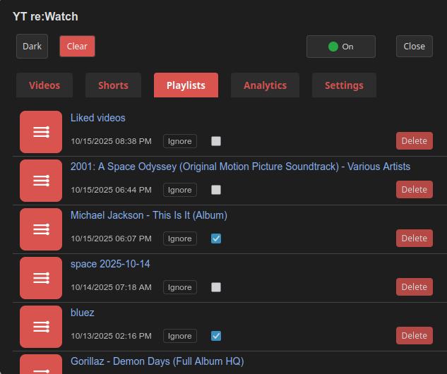 Playlists tab interface