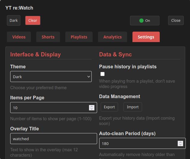 Settings customization