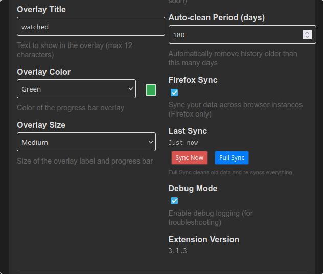 Settings advanced options