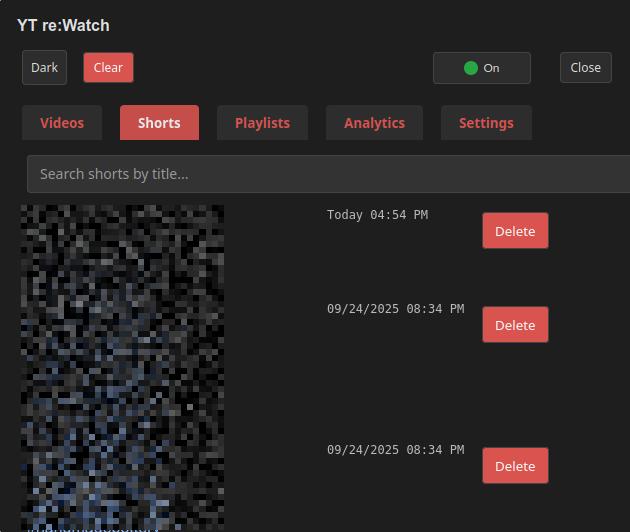 Shorts tab interface